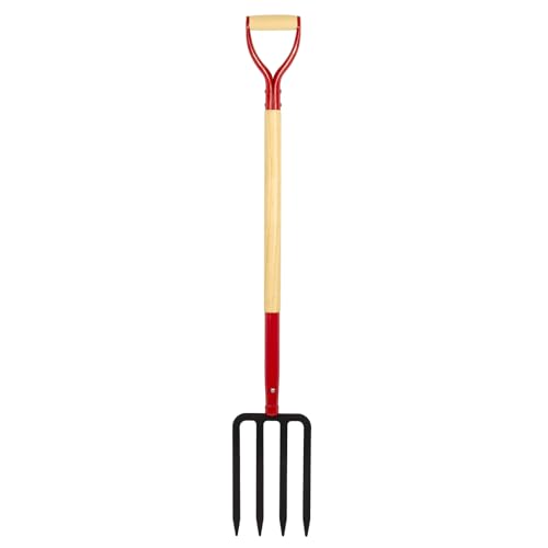 Dikuyeel Heavy Duty Garden Fork for Digging, 4 Tines Pitch Fork for Gardening Compost, Garden Pitch Fork with Wooden Handle, 45 Inches