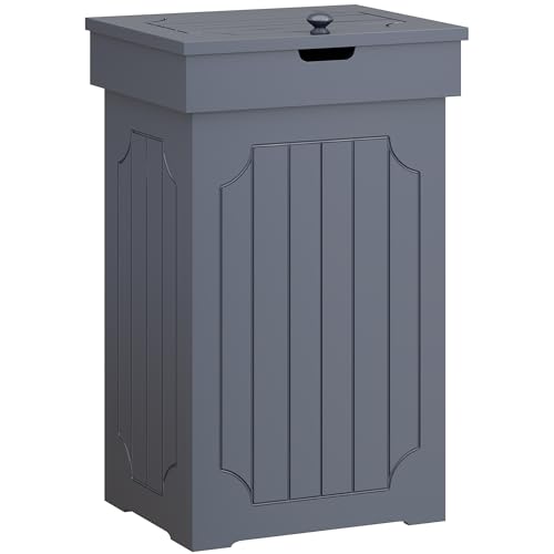 Function Home Trash Can Cabinet, 13 Gallon Kitchen Garbage Can, Wooden Recycling Trash Bin, Freestanding Dog Proof Trash Can, Farmhouse Trash Cabinet with Lid for Home Kitchen Bedroom, Grey