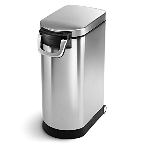 simplehuman 35 Liter, 40 lb / 18.1 kg X-Large Pet Food Storage Container for Dog Food, Cat Food, and Bird Feed, Brushed Stainless Steel