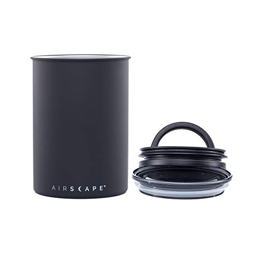 AirScape Planetary Design Stainless Steel Coffee Canister | Food Storage Container | US Patented Inner Plunger Lid REMOVES Excess Oxygen | Don't Buy airtight, Buy AIR-Less | (Medium, Matte Black)