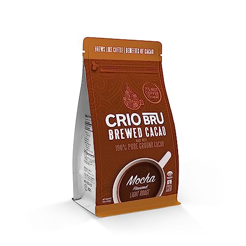 Crio Bru Brewed Cacao Mocha Flavored Light Roast - Coffee Alternative Natural Healthy Drink | Made with 100% Pure Ground Cacao Beans | 99.99% Caffeine Free, Keto, Low Carb, Paleo, Brew And Enjoy Hot or Iced (10 Ounce (Pack of 1))
