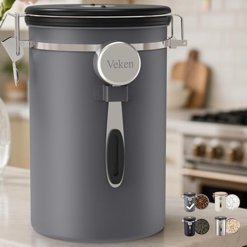 Veken Coffee Canister, 39OZ Large, Airtight Stainless Steel Food Storage Container for 2.2lbs Coffee Beans, Ground, Sugar, Tea, Flour, Rice, Cereal, Kitchen Storage Jar, Bar Accessories & Gifts, Gray