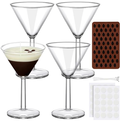 4 Set DIY Espresso Martini Candle Making Gifts Supplies Kit Candle Making Kit for Adults Women Martini Glasses Birthday Party Gifts Coffee Lovers Scented Aesthetic Home Decoration No Candles (Regular)