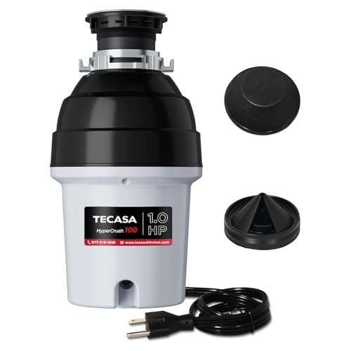 1 HP Garbage Disposal with Sound Reduction, TECASA Food Waste Disposer for Kitchen Sink, Septic Safe Garbage Disposal, Power Cord Included, Grey and Black - HyperCrush 100