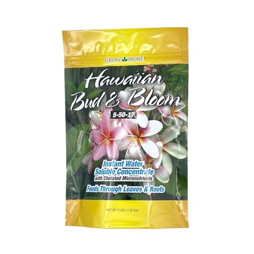 Grow More Urea-Free Hawaiian Bud and Bloom 5-50-17 Fertilizer - 3lbs of Water Soluble Bloom Booster Fertilizer for Flowers - High Phosphorus Flower Food for Enhanced Bud Formation & Vigorous Blooms