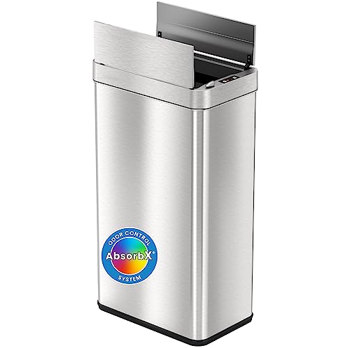 iTouchless 18 Gallon Wings Open Kitchen Trash Can with Lid and Odor Filter, Dog Proof Lid Lock 68 Liter Slim Stainless Steel Garbage Bin Home Office Bedroom Living Room Large Capacity Wastebasket