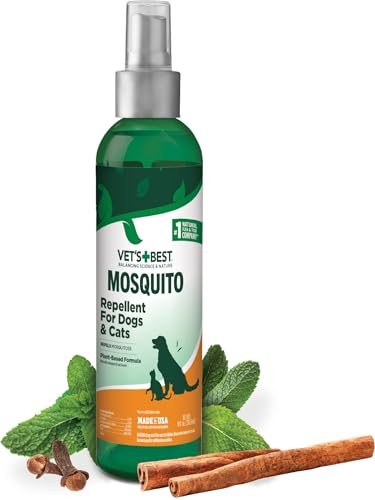Vet’s Best Natural Mosquito Repellent Spray for Dogs and Cats – Plant-Based Protection with Certified Essential Oils – DEET-Free Outdoor Pest Repellent for Pets – Natural and Safe – 8 oz Bottle