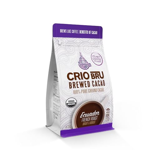 Crio Bru Ecuador French Roast 10oz Bag | Organic Healthy Brewed Cacao Drink | Great Substitute to Herbal Tea and Coffee | 99% Caffeine Free Gluten Free Low Calorie Honest Energy Brew And Enjoy Hot or Iced