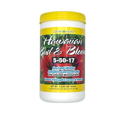 Grow More Urea-Free Hawaiian Bud and Bloom 5-50-17 Fertilizer - 1.5lbs of Water Soluble Bloom Booster Fertilizer for Flowers - High Phosphorus Flower Food for Enhanced Bud Formation & Vigorous Blooms