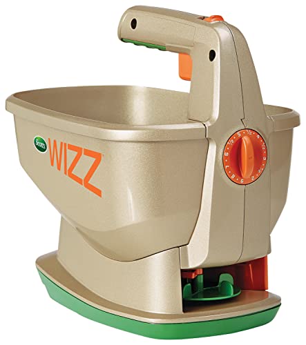 Scotts Wizz Spreader for Grass Seed, Weed and Feed, Fertilizer, Salt and Ice Melt, Handheld Spreader Holds up to 2,500 sq. ft. of Product