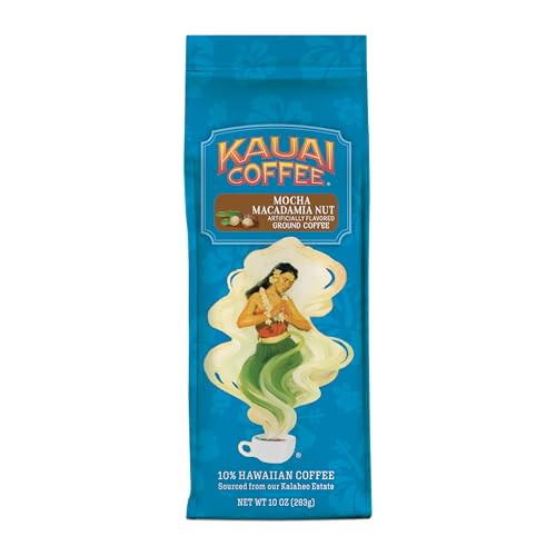Kauai Coffee Ground Coffee – Smooth, Rich, Medium Roast – Chocolate Flavor and Nutty Aroma – Arabica Coffee, 10% Hawaiian with No Bitterness – Mocha Macadamia Nut, 1 Pack of 10oz