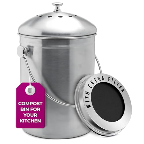 EPICA Countertop Compost Bin Kitchen | 1.3 Gallon | Odorless Composting Bin with Carbon Filters | Indoor Compost Bin with Lid | Stainless Steel Kitchen Composter for Food Scraps & Waste Recycling