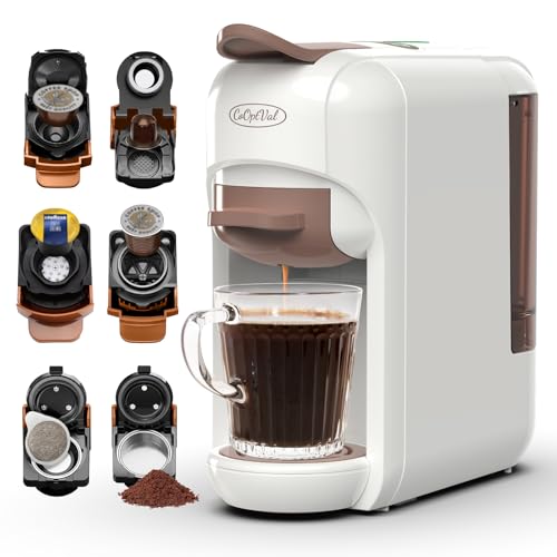 CoOptVal 19-Bar Small Espresso Machine & Coffee Machine – Single Serve Coffee Maker – Compatible with Nespresso, Lavazza Blue, Keurig K Cup – 8 to 10 Oz Espresso Cup, Hot & Cold Brew, Water Adjustment