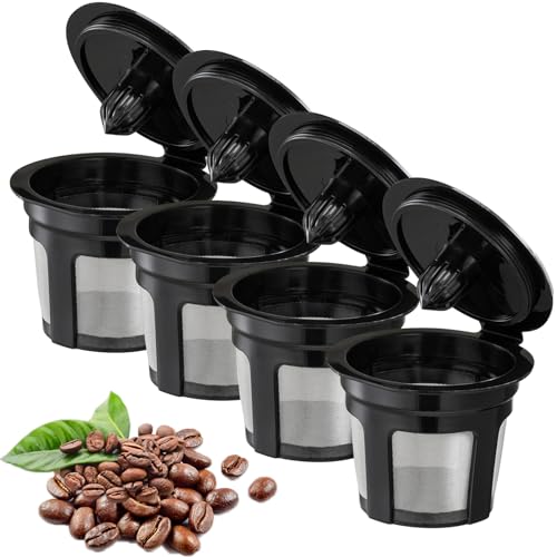 Reusable K Cups, Universal Fit Reusable Coffee Filters with Food Grade Stainless Steel Mesh Eco-Friendly Coffee Pods, for 1.0 and 2.0 Brewers (4)