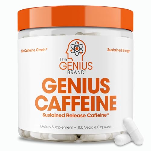 Genius Caffeine - Sustained-Release Microencapsulated Caffeine Pills for Smooth, Long-Lasting Energy & Focus - No Jitters or Crash - 100mg per Capsule - 100 Servings - Natural Performance Booster