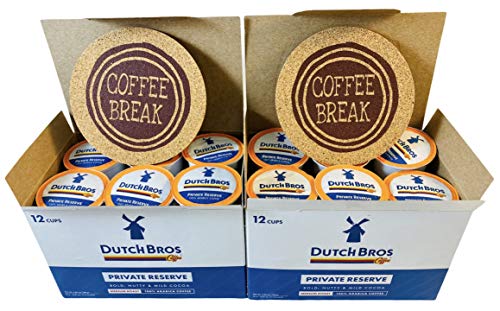 Dutch Bros Coffee 24 Individual Single Serve DB Cups (Medium Roast) Includes 2 'Coffee Break' Branded Cork Coasters