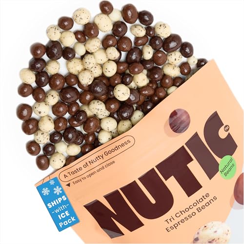 Nutic Chocolate Covered Espresso Beans - 1LB, Assortment of White, Milk & Dark Chocolate Coffee Beans - Bulk Espresso Candy for Rich Indulgence - A Coffee Lover's Delight - (Pack of 1)