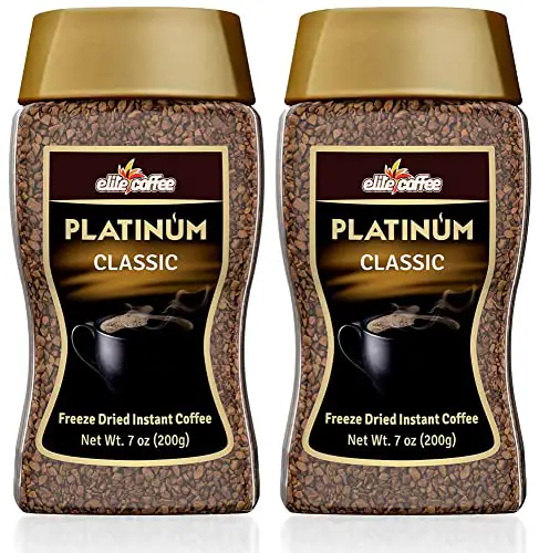 Elite Platinum Freeze Dried Instant Classic Coffee 7.5oz (2 Pack) | Kosher for Passover | Glass Jar | Rich Aroma