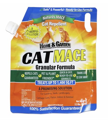 Nature's MACE Cat Mace 2.5lb Granules, Repellent for Outdoors to Keep Cats Away, for Yard, Garden, & Plants, No-Dig Deterrent and Training Tool, Safe to Use Around People, Pets, & Landscape