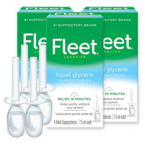 Fleet Laxatives, Liquid Glycerin Suppositories for Adult Constipation Relief, 7.5 mL Bottles, 4 Count, 3 Pack