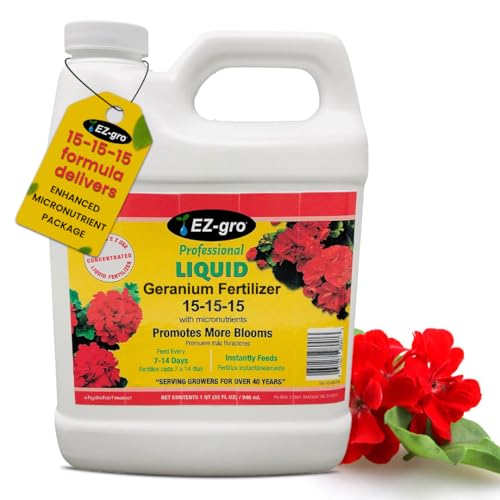 Geranium Fertilizer by EZ-GRO | 15-15-15 is a Plant Food for All Geranium Plants | This Plant Fertilizer is Both E Z to Mix and E Z to Use Because it is a Liquid Plant Food