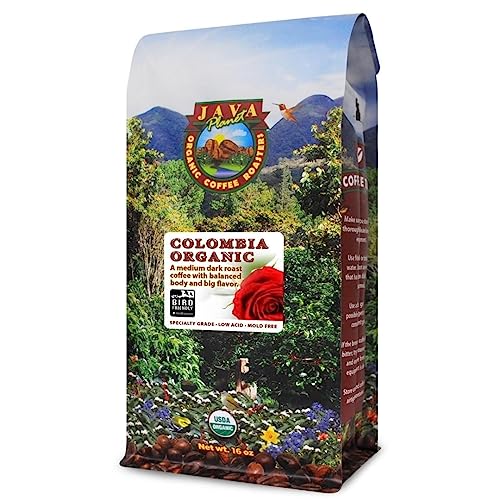 Java Planet Colombian Single Origin, Organic Coffee Beans, Low Acid – Mold Free, Whole Bean Coffee, Medium Dark Roast, Smooth Full Flavored, 1LB Bag