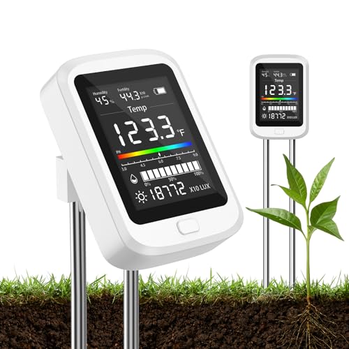 TERRU 6-in-1 Soil Test Kit for Gardening Deals, 2025 Rechargeable Digital pH Meter/Temperature/Sunlight/Fertility/Environmental and Soil Moisture Meter with LCD Display for Indoor/Outdoor Plants
