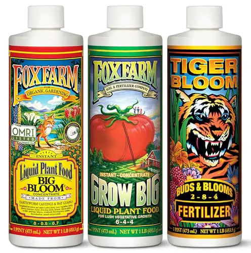 FoxFarm Fertilizer Soil Trio Liquid Nutrient: Tiger Bloom, Grow Big, Big Bloom Bottles - (Pack of 3-1 Pint)