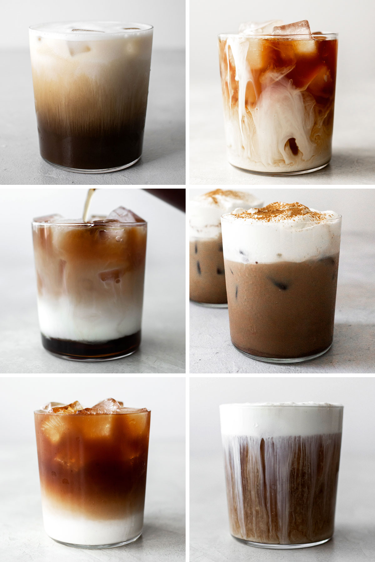 Collage of 6 iced coffee varieties