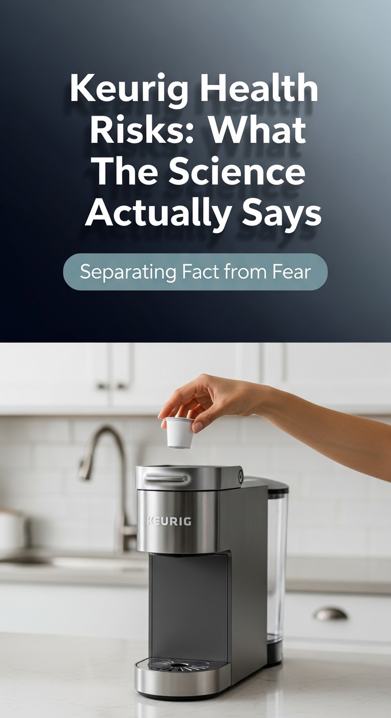 A Keurig coffee maker brewing into a clear mug, illustrating the central question: are keurig coffee makers bad for your health