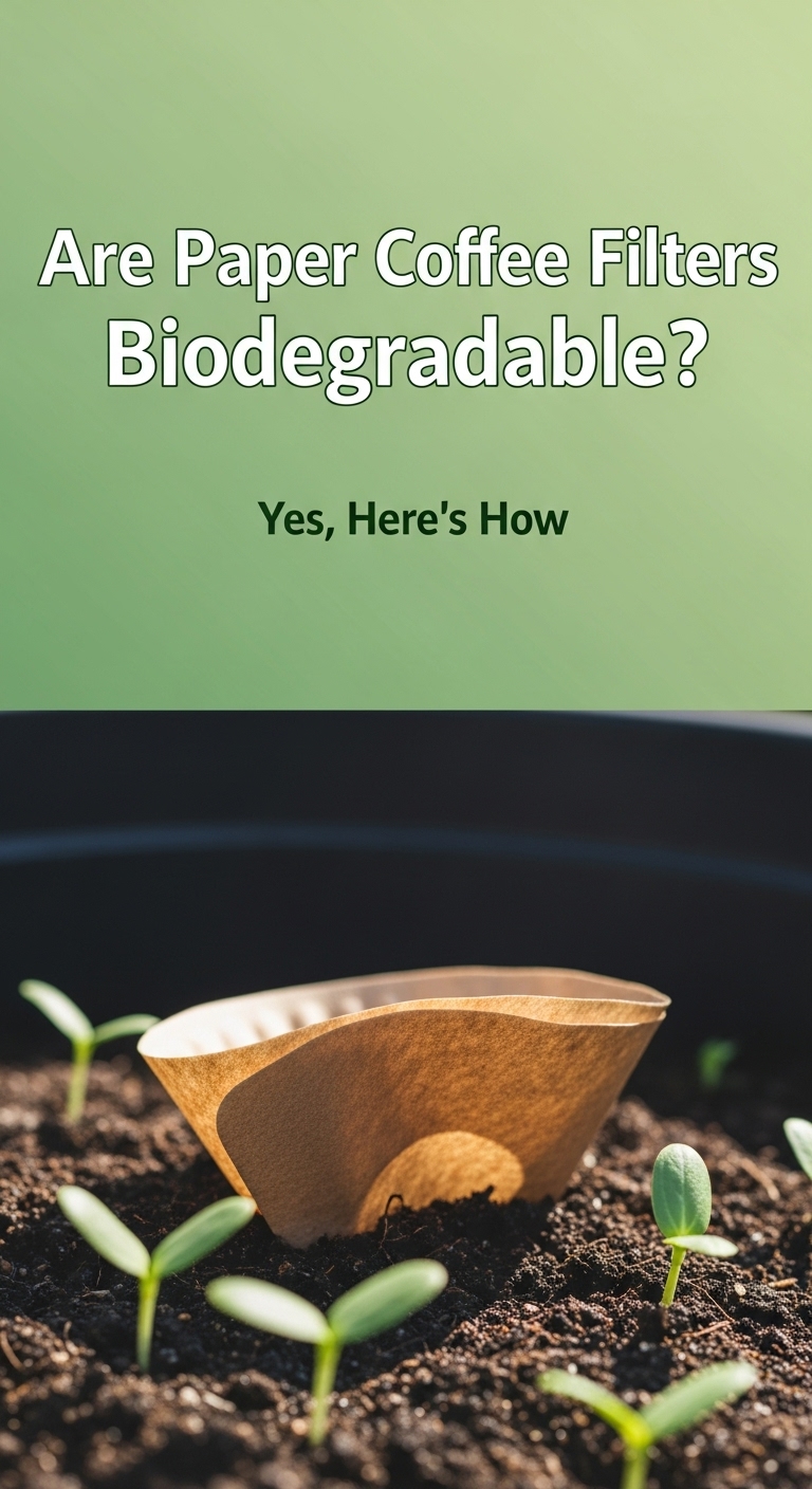 A used paper coffee filter with grounds sitting on a pile of compost, demonstrating if are paper coffee filters biodegradable