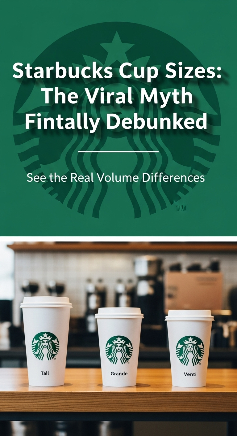 A collection of different Starbucks cup sizes lined up, demonstrating their varied heights and widths to debunk the myth that are starbucks coffee sizes all the same.