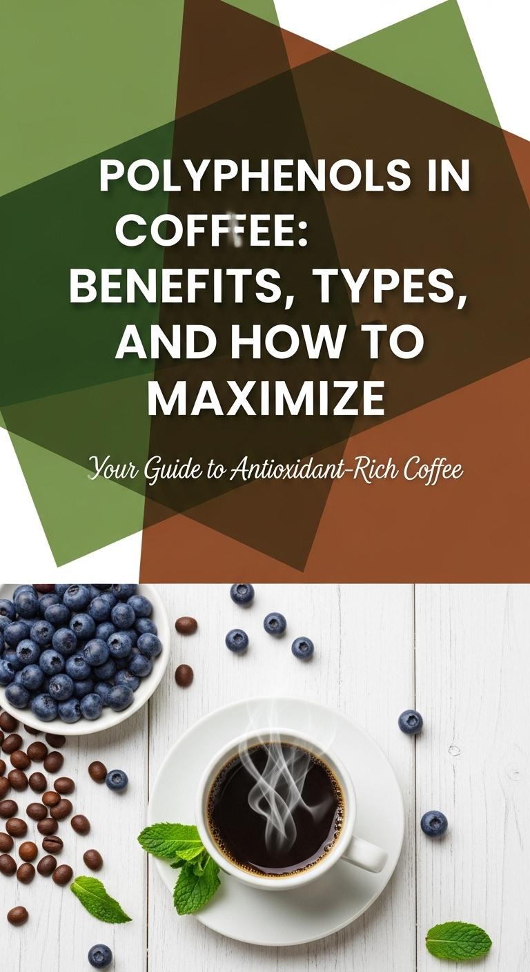 A diagram showing the presence of polyphenols in coffee and their impact on health.