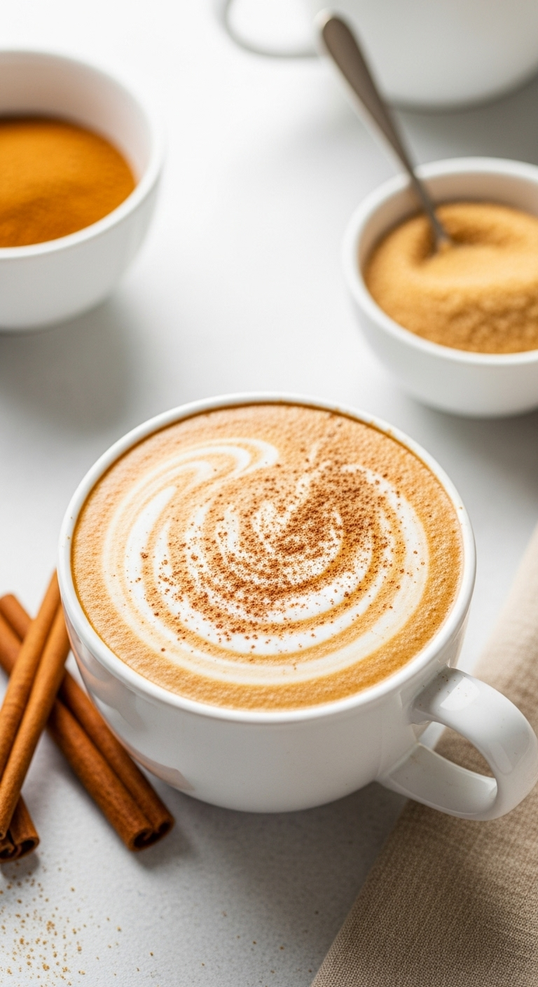 cinnamon dolce latte cozy fall coffee recipe frothed milk ground cinnamon cinnamon sticks brown sugar