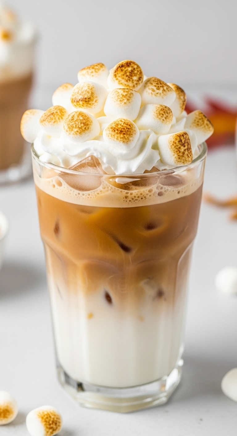 extra toasty marshmallow cold brew cozy fall coffee recipe iced coffee whipped cream toasted marshmallows
