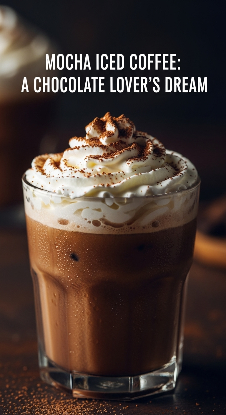 mocha iced coffee whipped cream cocoa powder chocolate shavings condensation coffee