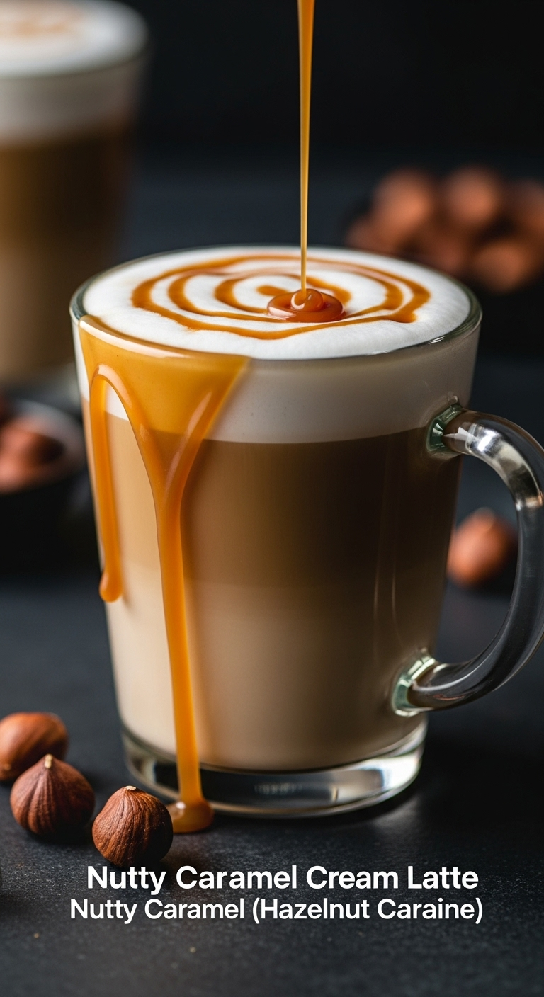 nutty caramel cream latte hazelnut caramel cozy fall coffee recipe caramel drizzle frothed milk roasted hazelnuts