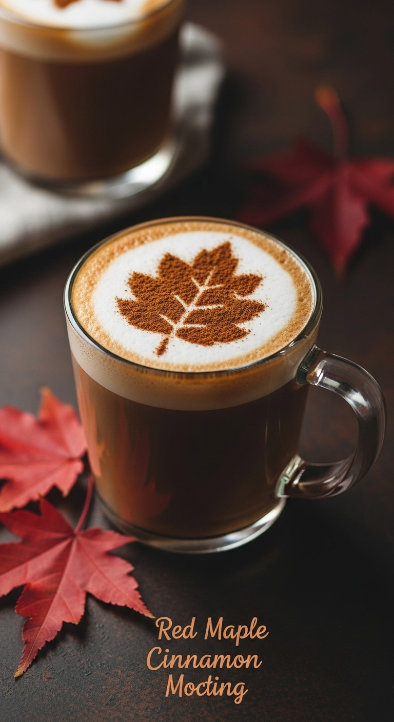 red maple cinnamon mocha cozy fall coffee recipe frothed milk ground cinnamon maple leaves