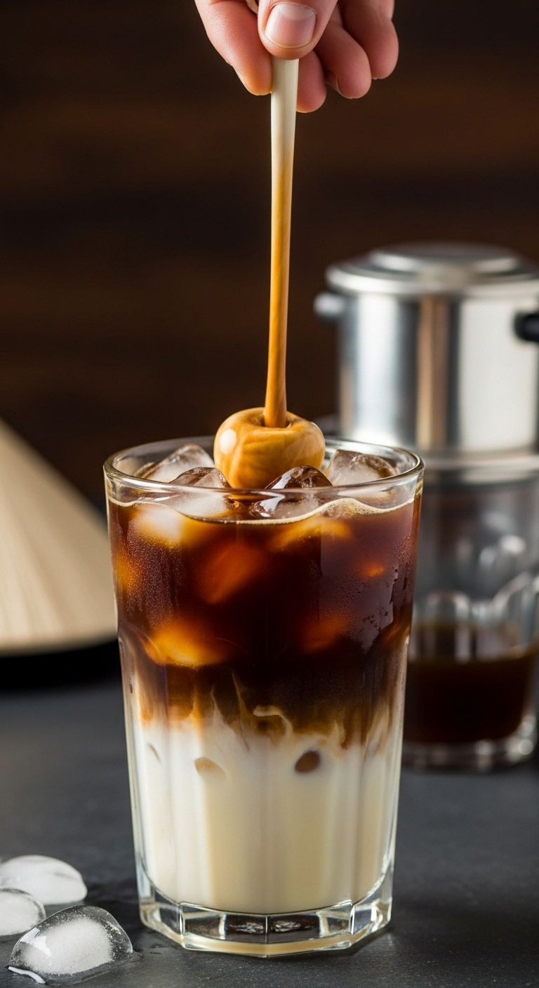 vietnamese iced coffee cà phê sữa đá sweetened condensed milk phin filter layered coffee