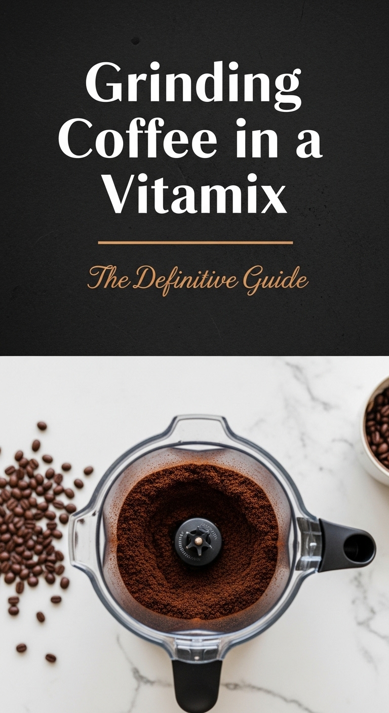 A person showing how can a vitamix grind coffee beans in a clear container.