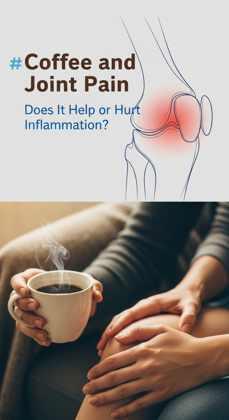 A detailed infographic showing the relationship between can coffee cause joint inflammation and different beverages like coffee and tea.