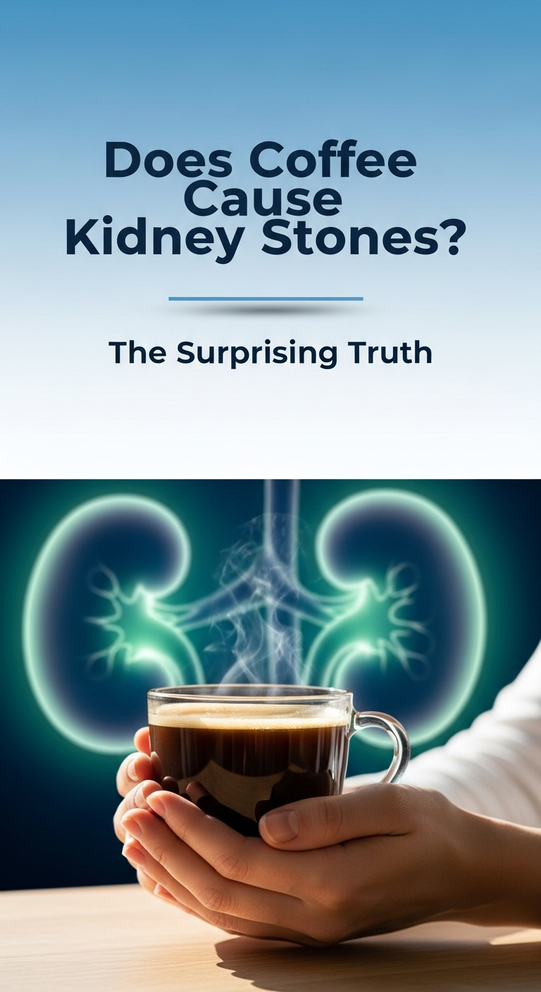 An image showing a cup of coffee and text bubbles discussing if can coffee give you kidney stones