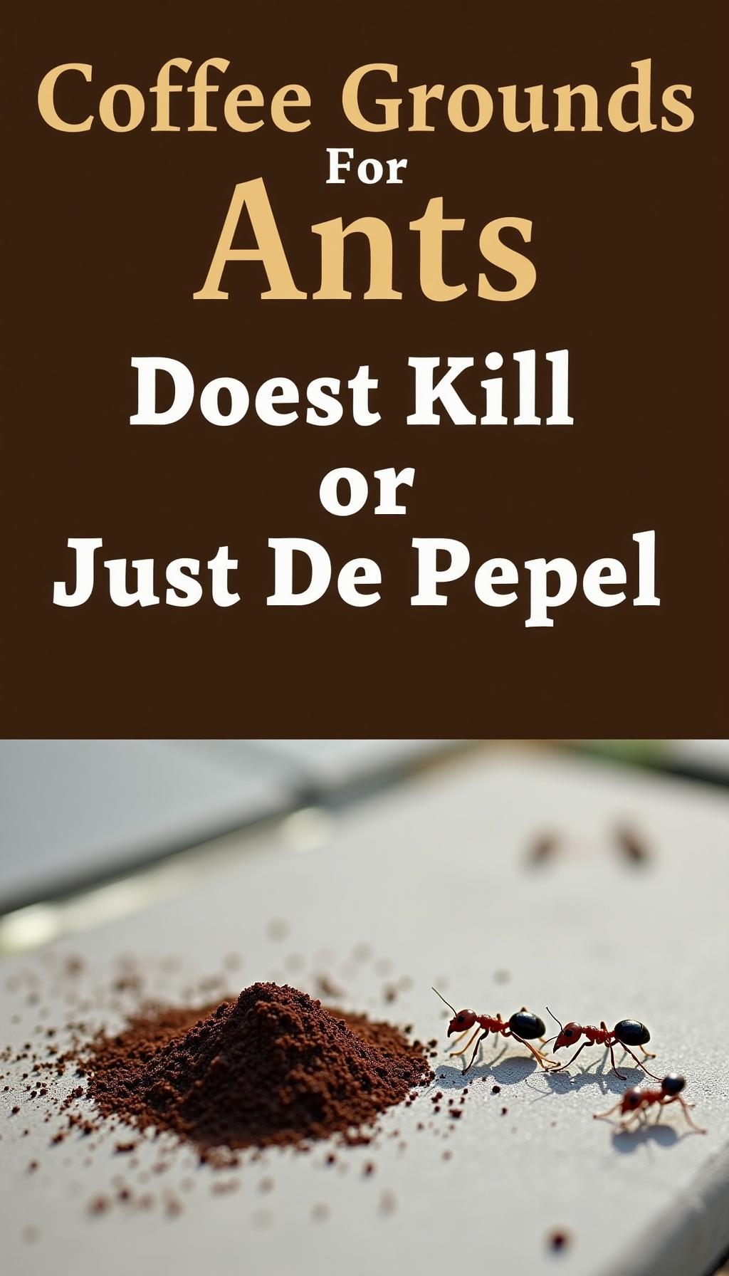 A pile of used coffee grounds next to a line of ants, demonstrating the topic of whether can coffee grounds kill ants.