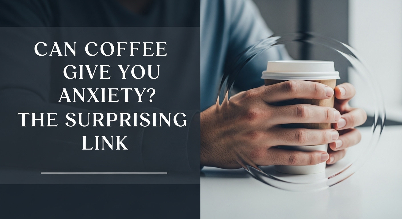 A cup of coffee next to a person feeling anxious, illustrating the theme of can coffee make you have anxiety