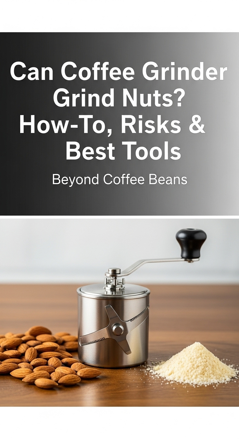A coffee grinder being used to grind nuts, showing the process in action.