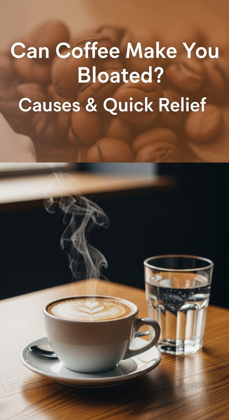 A graphic explaining how coffee can cause bloating, visually representing the topic of can coffee make me feel bloated