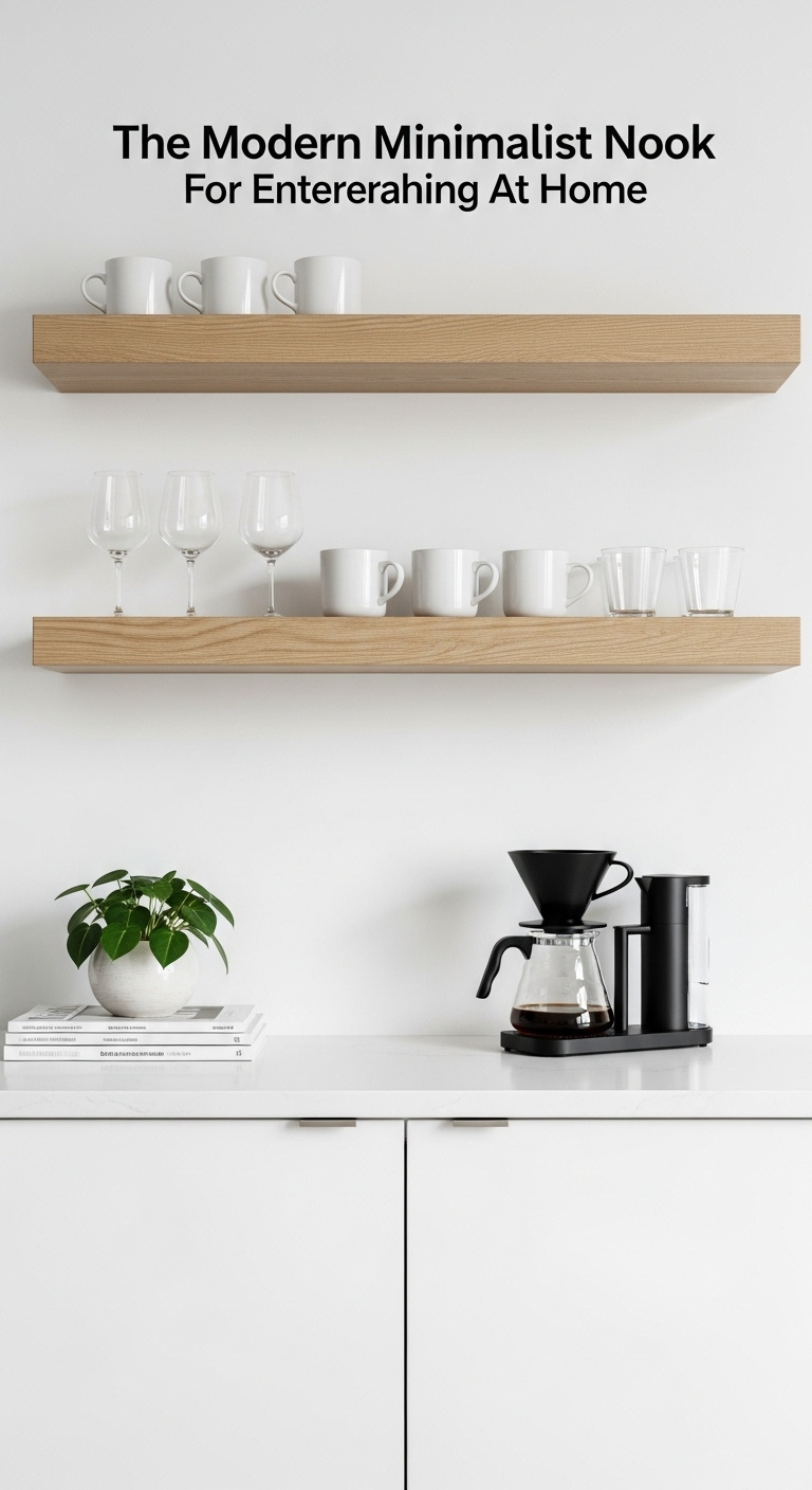 Chic home wine bar coffee bar with matte black and oak cabinetry wine rack and espresso machine