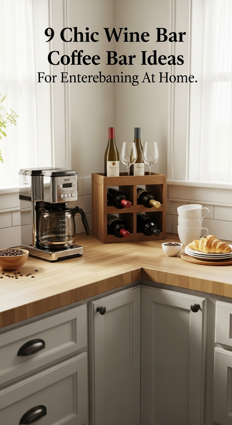 Chic home wine bar coffee bar with matte black and oak cabinetry wine rack and espresso machine