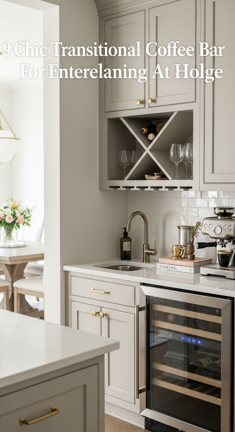 Chic home wine bar coffee bar with matte black and oak cabinetry wine rack and espresso machine