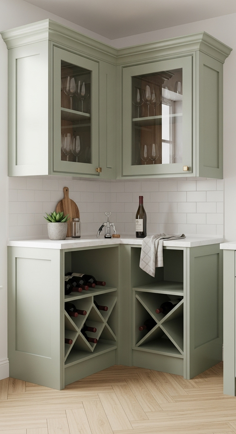 Chic wine corner kitchen with marble counter and stainless steel fridge